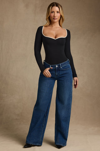 Modal Contrast-Trim Bodysuit in Black