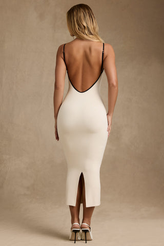 Modal Contrast-Trim Backless Midaxi Dress in Ivory