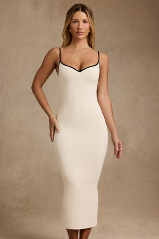 Modal Contrast-Trim Backless Midaxi Dress in Ivory