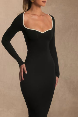 Modal Contrast-Trim Maxi Dress in Black