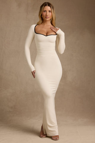 Modal Contrast-Trim Maxi Dress in Ivory