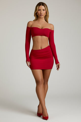 Modal Asymmetric-Waist Mini Skirt in Red