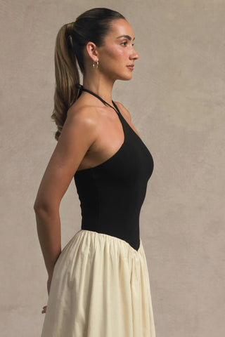 Halterneck A-Line Midaxi Dress in Black