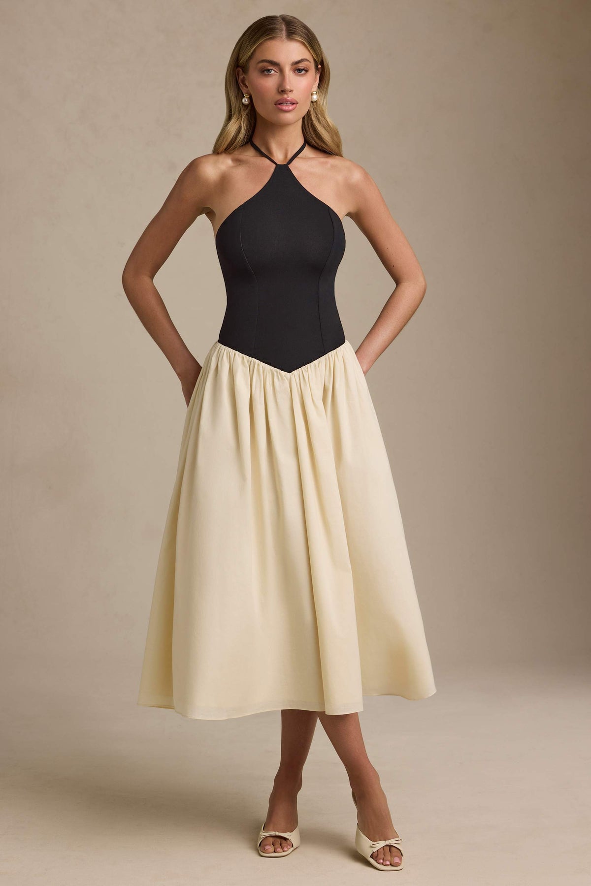 Halterneck A-Line Midaxi Dress in Black