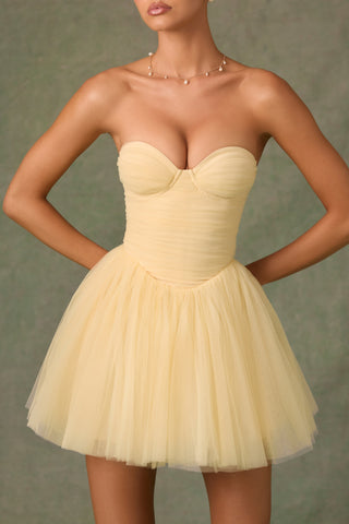 Tulle Corset Mini Dress in Yellow