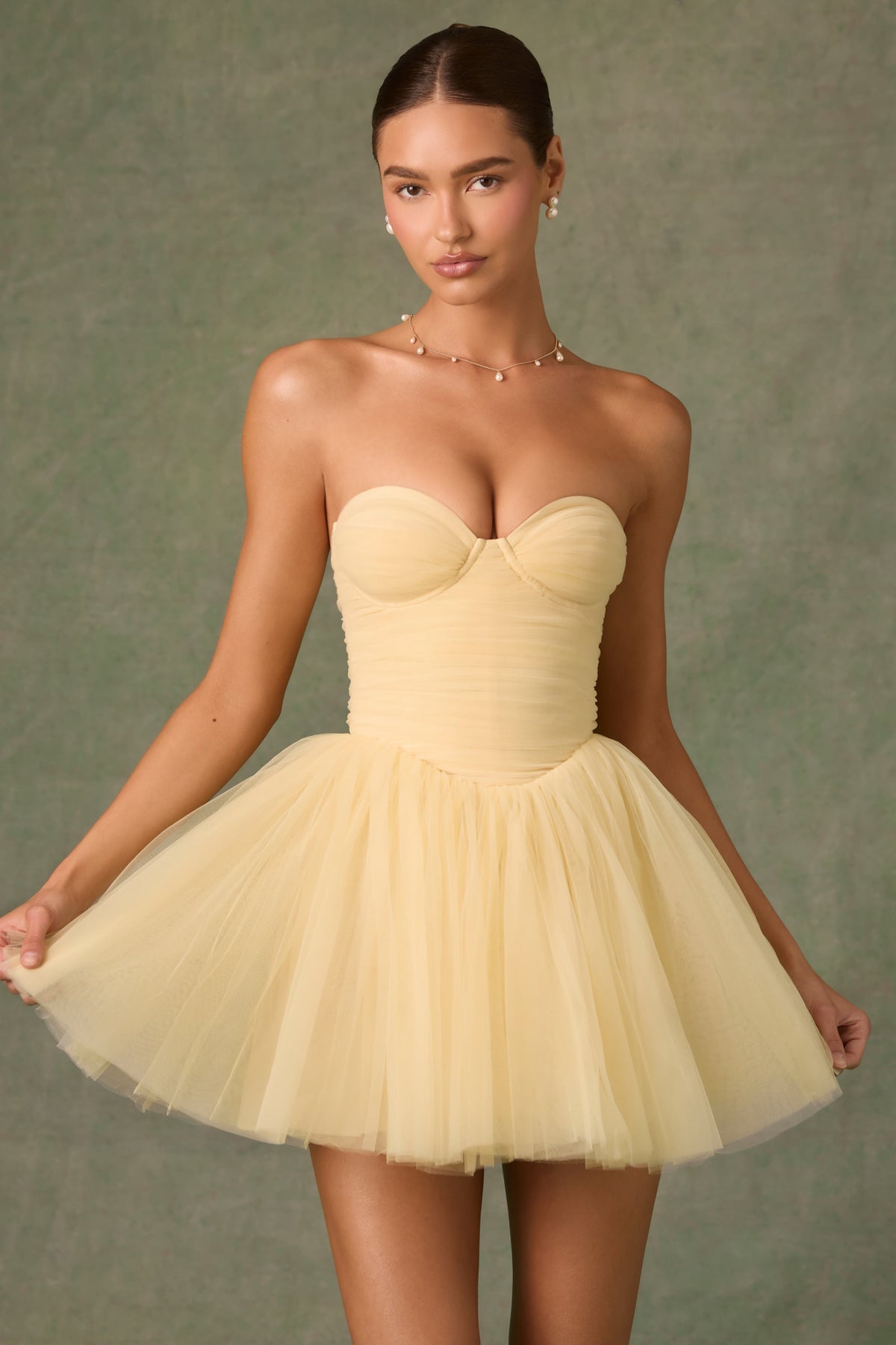 Tulle Corset Mini Dress in Yellow
