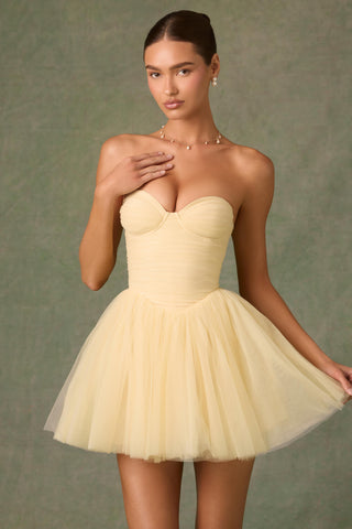 Tulle Corset Mini Dress in Yellow