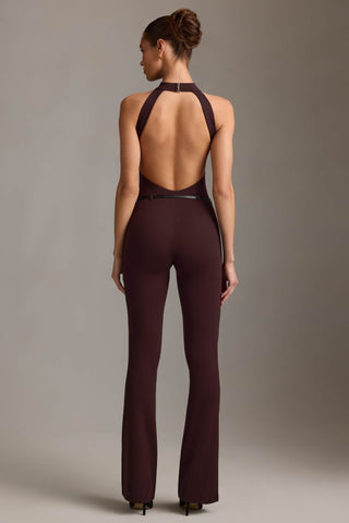 Backless Turtleneck Jumpsuit in Chocolate Brown
