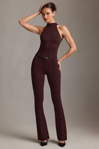 Backless Turtleneck Jumpsuit in Chocolate Brown