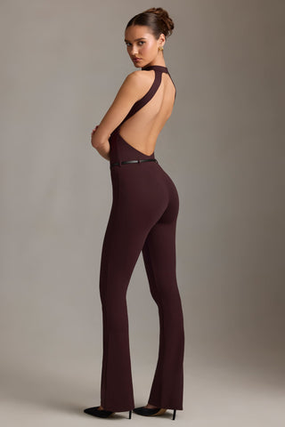 Backless Turtleneck Jumpsuit in Chocolate Brown