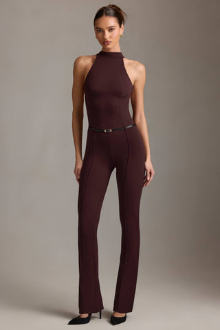 Backless Turtleneck Jumpsuit in Chocolate Brown