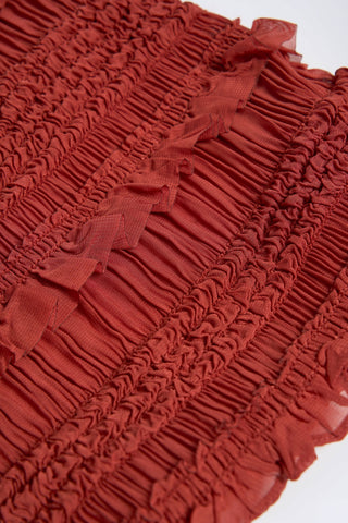 Ruffled High-Neck Backless Top in Burnt Red