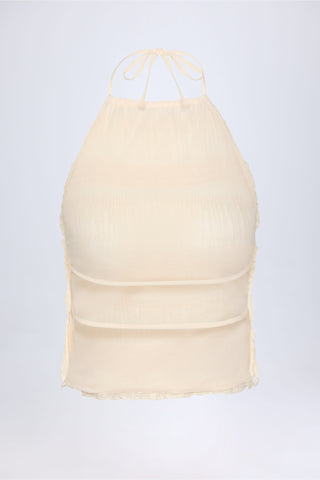 Ruffled High-Neck Backless Top in Ivory
