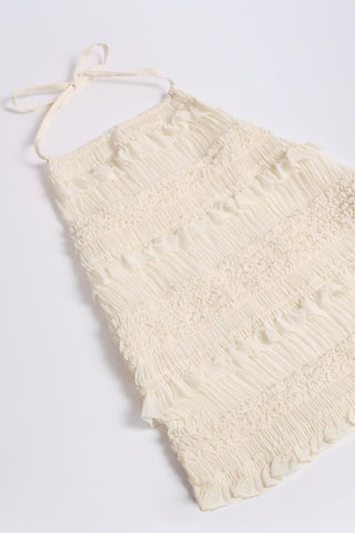 Ruffled High-Neck Backless Top in Ivory