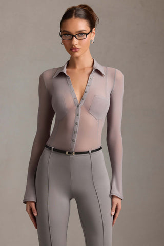 Sheer Long-Sleeve Shirt in Grey