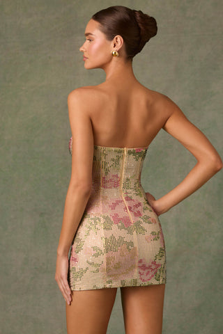 Embellished Sweetheart-Neck A-Line Mini Dress in Rose Hotfix