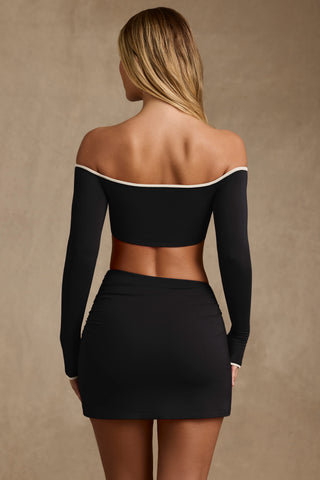 Modal Contrast-Trim Crop Top in Black