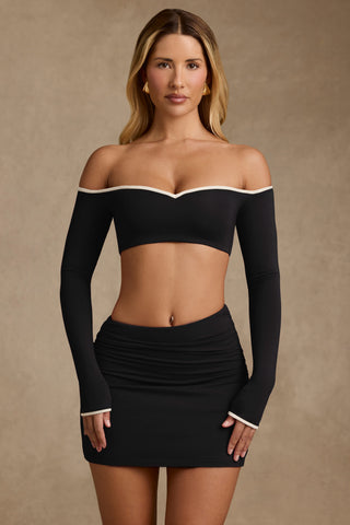 Modal Contrast-Trim Crop Top in Black
