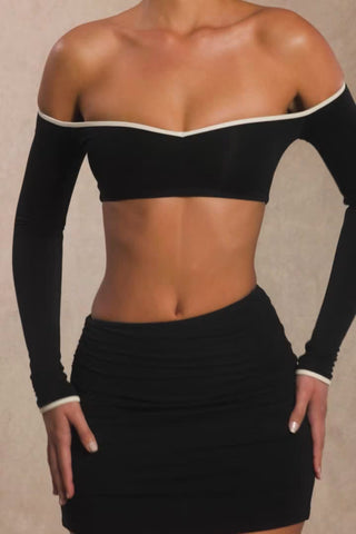 Modal Contrast-Trim Crop Top in Black