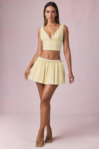 Ruched Drawstring Mini Skirt in Lemon Yellow Stripe