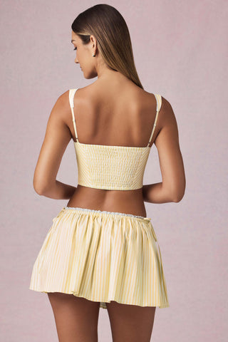 Ruched Drawstring Mini Skirt in Lemon Yellow Stripe