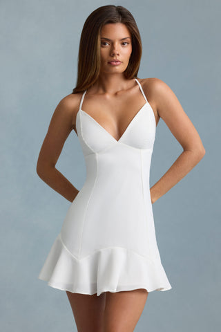 Drop-Waist Lace-Up Mini Dress in White