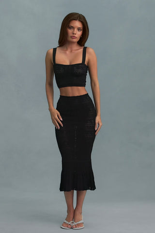 Pointelle-Knit Crop Top in Black