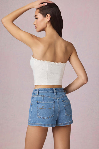 High-Waist A-Line Shorts in Mid-Blue Wash