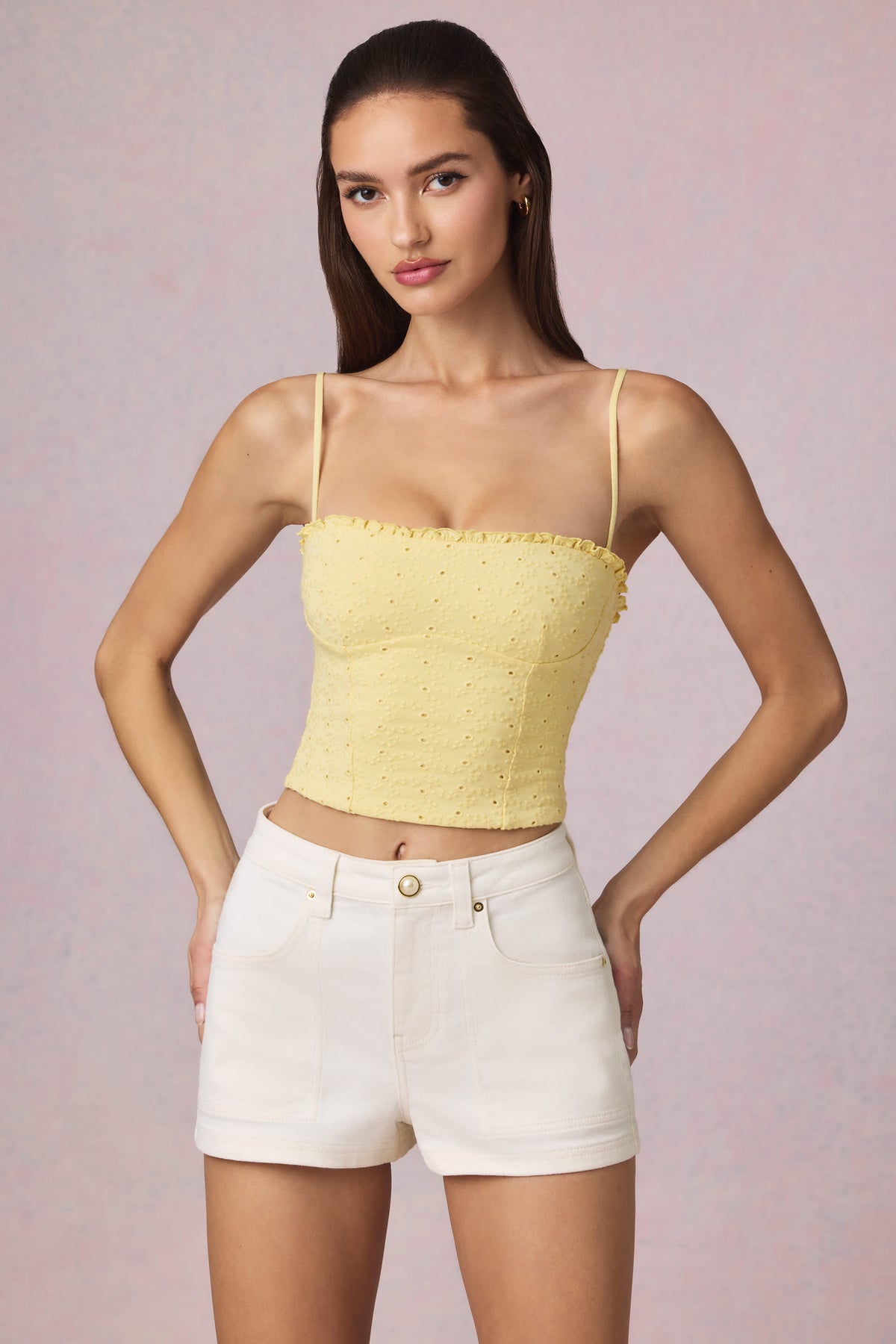 High-Waist A-Line Shorts in Ecru Wash