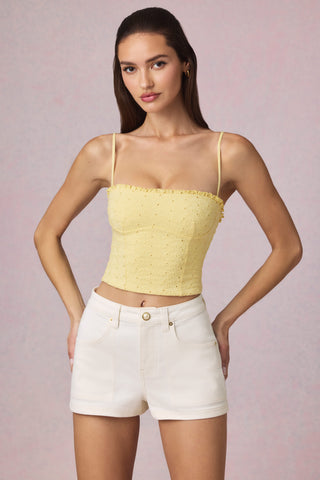 High-Waist A-Line Shorts in Ecru Wash