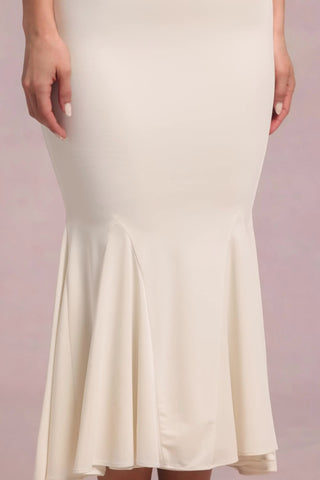 V-Neck Godet  Midaxi Dress in Ivory