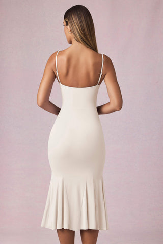 V-Neck Godet  Midaxi Dress in Ivory
