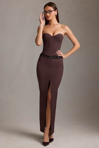Pinstripe Lace-Up Corset Top in Chocolate Brown