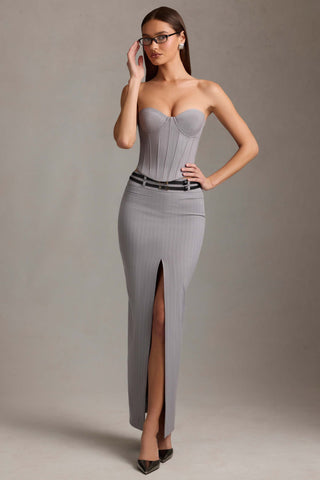 Pinstripe Lace-Up Corset Top in Grey