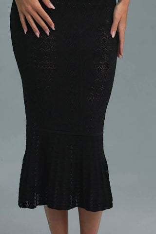 Ruffle-Trim Pointelle-Knit Midaxi Skirt in Black