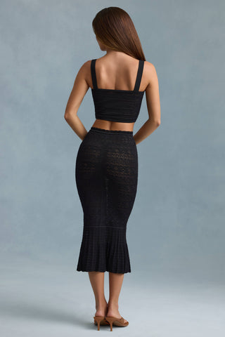 Ruffle-Trim Pointelle-Knit Midaxi Skirt in Black