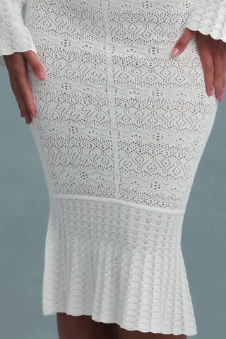 Ruffle-Trim Pointelle-Knit Midaxi Skirt in White