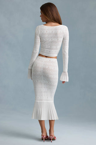 Ruffle-Trim Pointelle-Knit Midaxi Skirt in White