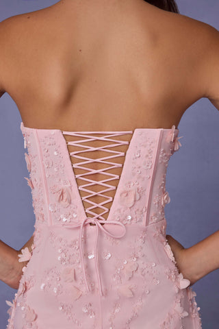 Lace-Up Corset Midaxi Dress with Split in Soft Pink