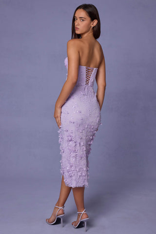 Lace-Up Corset Midaxi Dress with Split in Lilac