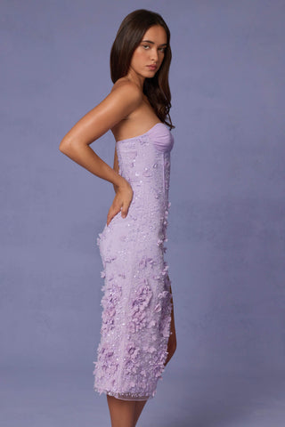 Lace-Up Corset Midaxi Dress with Split in Lilac