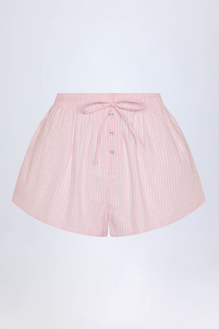 Tie-Front Cotton-Poplin Shorts in Pink White Stripe