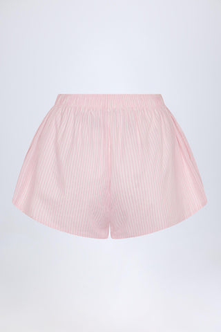Tie-Front Cotton-Poplin Shorts in Pink White Stripe