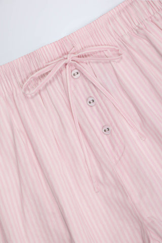 Tie-Front Cotton-Poplin Shorts in Pink White Stripe