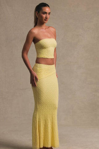 Ruched Strapless Lace Top in Pastel Yellow