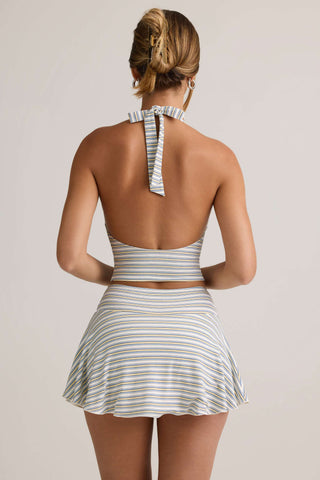 Modal Halterneck Tank Top in Blue Yellow Stripe