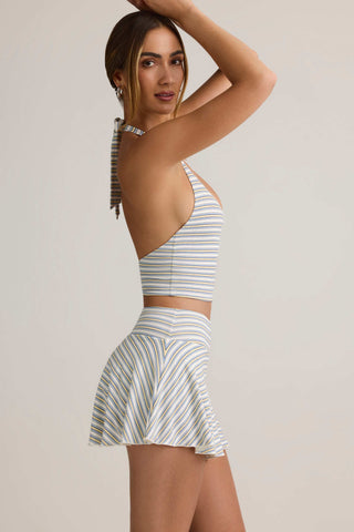 Modal Halterneck Tank Top in Blue Yellow Stripe