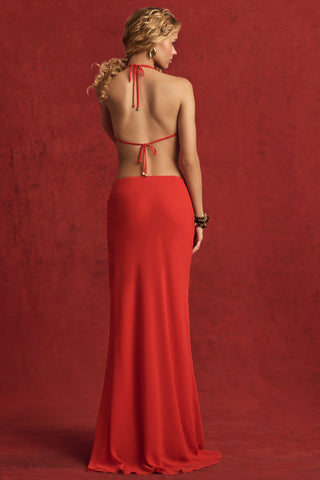 Mid-Rise Split Maxi Skirt in Chilli Red