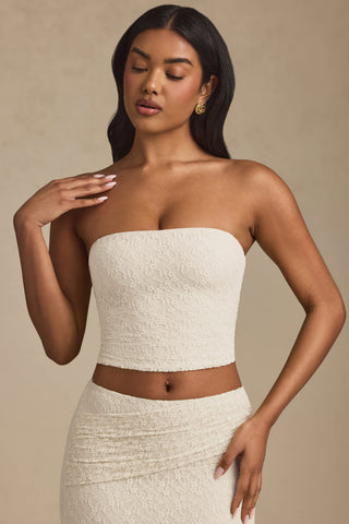 Ruched Strapless Lace Top in Ivory