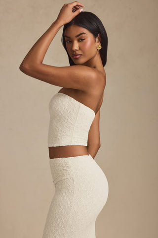 Ruched Strapless Lace Top in Ivory